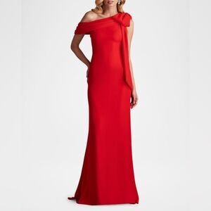 🔥Tadashi Shoji One-Shoulder Crepe Gown with Bow Detail Size 10